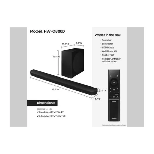 Samsung HW Q800D Soundbar- Dolby Atmos And Wireless Subwoofer - Image 3
